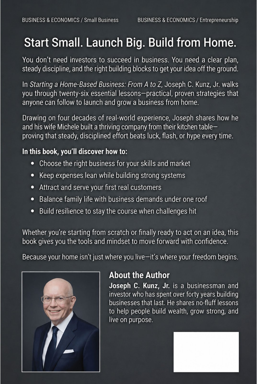 Starting A Home-Based Business: From A to Z — back cover